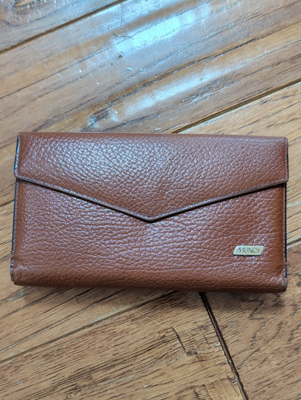 mundi Buffalo Calf Pebbled Brown Leather Envelope Wallet